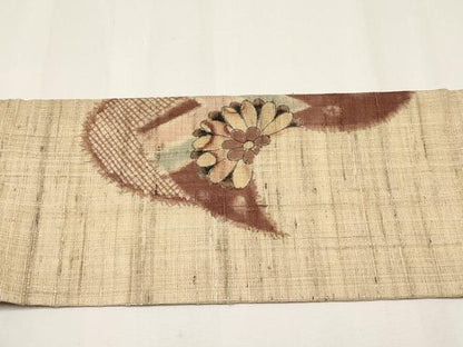 平和屋着物＊夏物　九寸名古屋帯　手描き　紬地　枝花文　逸品　CABJ5892tx
