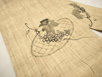 平和屋着物＊夏物　九寸名古屋　手描き　葡萄蔦の葉文　麻　逸品　CABJ5894tx