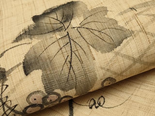 平和屋着物＊夏物　九寸名古屋　手描き　葡萄蔦の葉文　麻　逸品　CABJ5894tx