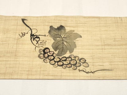 平和屋着物＊夏物　九寸名古屋　手描き　葡萄蔦の葉文　麻　逸品　CABJ5894tx