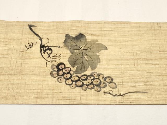 平和屋着物＊夏物　九寸名古屋　手描き　葡萄蔦の葉文　麻　逸品　CABJ5894tx
