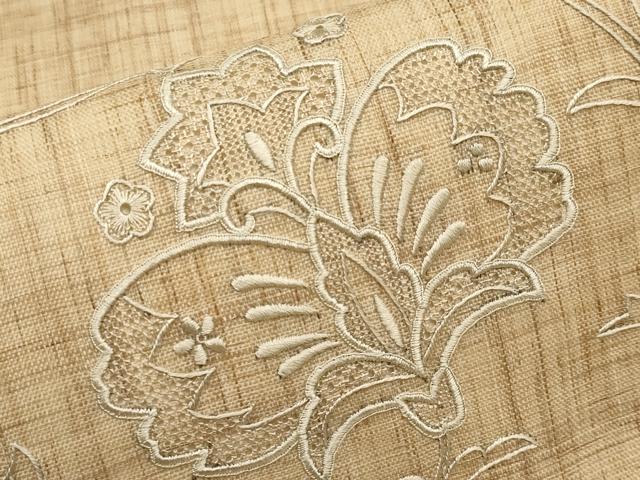 平和屋着物＊夏物　中国三大刺繍　スワトウ刺繍　総刺繍　九寸名古屋帯　更紗花唐草文　麻　逸品　CABJ5895tx