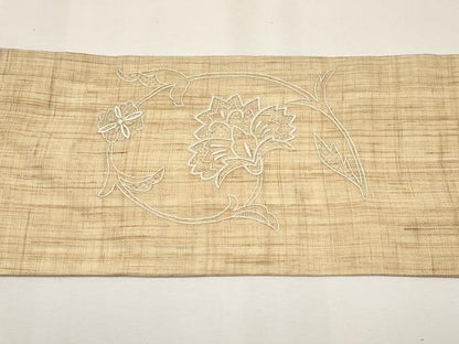 平和屋着物＊夏物　中国三大刺繍　スワトウ刺繍　総刺繍　九寸名古屋帯　更紗花唐草文　麻　逸品　CABJ5895tx