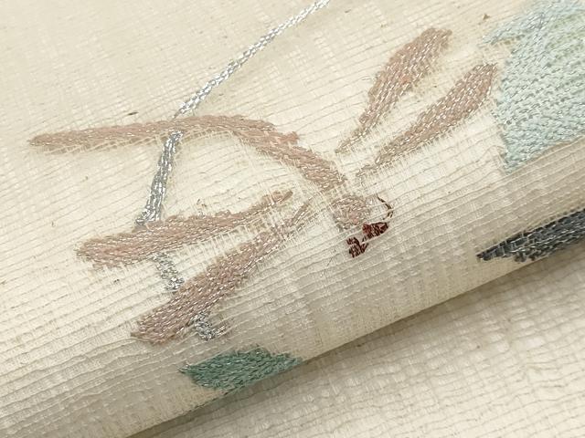平和屋着物＊夏物　九寸名古屋帯　すくい織　トンボ　銀糸　正絹　逸品　CABJ5897tx