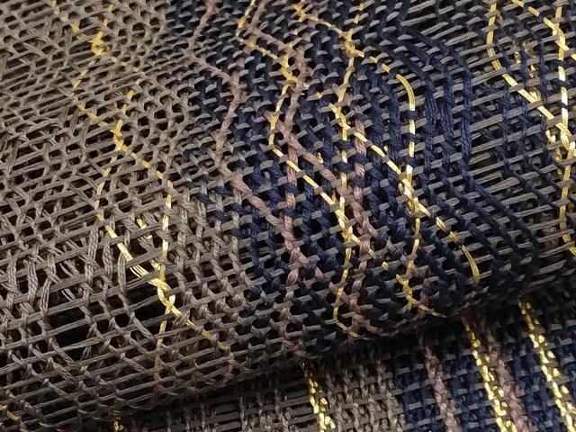 平和屋着物＊夏物　八寸名古屋帯　組織　菱間道　金糸　正絹　逸品　CABJ5918tx