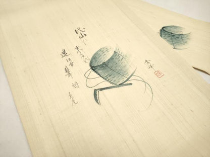 平和屋着物＊夏物　九寸名古屋帯　作家物　手描き　紬地　詩歌　正絹　逸品　CABJ5920tx