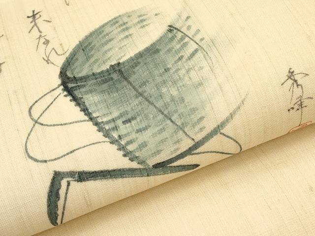 平和屋着物＊夏物　九寸名古屋帯　作家物　手描き　紬地　詩歌　正絹　逸品　CABJ5920tx