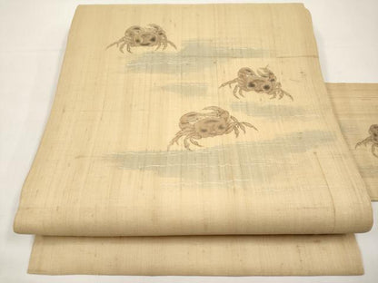 平和屋着物＊夏物　九寸名古屋帯　手描き　紬地　蟹　カニ　正絹　逸品　CABJ5922tx