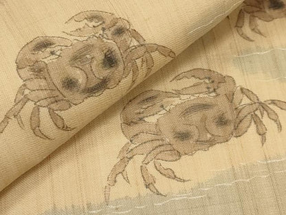 平和屋着物＊夏物　九寸名古屋帯　手描き　紬地　蟹　カニ　正絹　逸品　CABJ5922tx