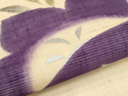 平和屋着物＊夏物　九寸名古屋帯　手描き　紬地　桔梗　銀彩　正絹　逸品　CABJ5923tx