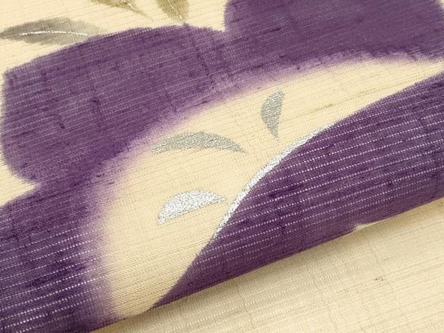 平和屋着物＊夏物　九寸名古屋帯　手描き　紬地　桔梗　銀彩　正絹　逸品　CABJ5923tx