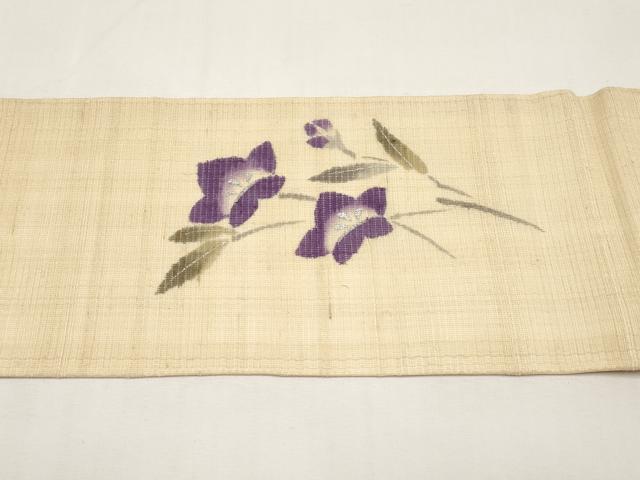 平和屋着物＊夏物　九寸名古屋帯　手描き　紬地　桔梗　銀彩　正絹　逸品　CABJ5923tx