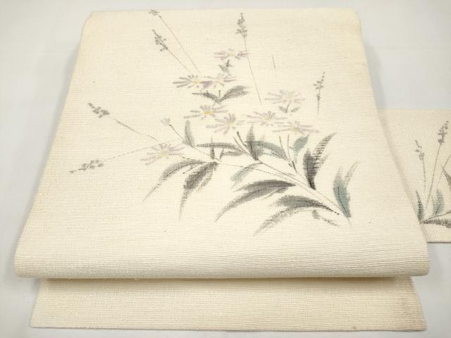 平和屋着物＊夏物　九寸名古屋帯　手描き　草花文　正絹　逸品　CABJ5932tx