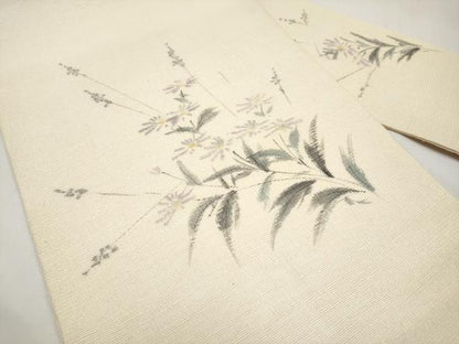 平和屋着物＊夏物　九寸名古屋帯　手描き　草花文　正絹　逸品　CABJ5932tx