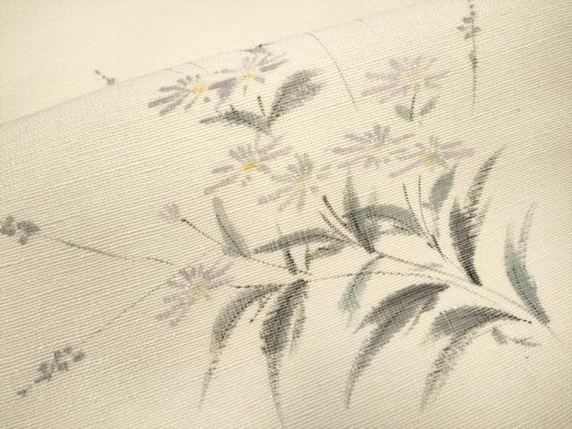 平和屋着物＊夏物　九寸名古屋帯　手描き　草花文　正絹　逸品　CABJ5932tx