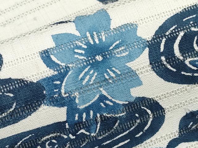 平和屋着物＊夏物　全通柄　九寸名古屋帯　藍　型染め　流水草花文　正絹　逸品　CABJ5941tx