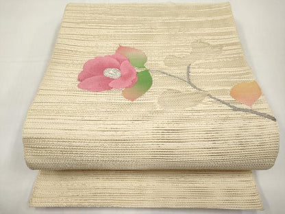 平和屋着物＊夏物　八寸名古屋帯　枝椿　銀糸　正絹　逸品　CABJ5943tx