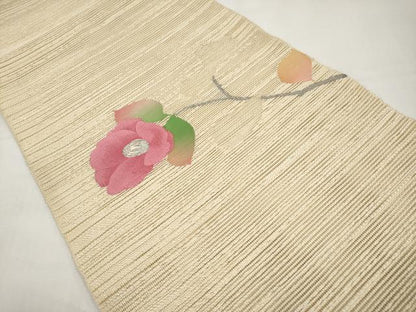 平和屋着物＊夏物　八寸名古屋帯　枝椿　銀糸　正絹　逸品　CABJ5943tx