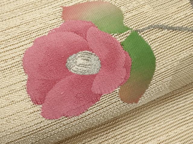 平和屋着物＊夏物　八寸名古屋帯　枝椿　銀糸　正絹　逸品　CABJ5943tx