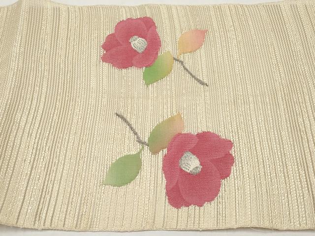平和屋着物＊夏物　八寸名古屋帯　枝椿　銀糸　正絹　逸品　CABJ5943tx