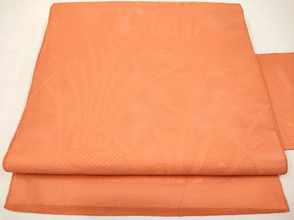 平和屋着物＊夏物　九寸名古屋帯　霞芝草文　柿色　正絹　逸品　CABJ5946tx