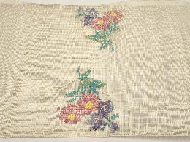 平和屋着物＊夏物　八寸名古屋帯　秋草文　正絹　逸品　CABJ5952tx