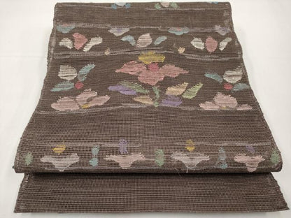 平和屋着物＊夏物　1854年創業　帯屋捨松　八寸名古屋帯　草花文　正絹　逸品　CABJ5954tx