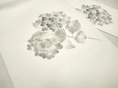 平和屋着物＊夏物　九寸名古屋帯　手描き　紫陽花　麻　逸品　CABJ5959tx