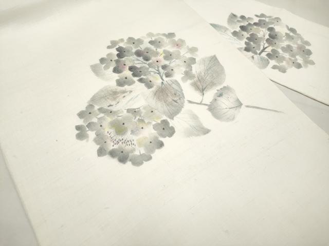 平和屋着物＊夏物　九寸名古屋帯　手描き　紫陽花　麻　逸品　CABJ5959tx