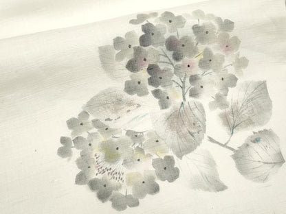 平和屋着物＊夏物　九寸名古屋帯　手描き　紫陽花　麻　逸品　CABJ5959tx