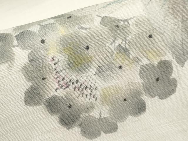 平和屋着物＊夏物　九寸名古屋帯　手描き　紫陽花　麻　逸品　CABJ5959tx