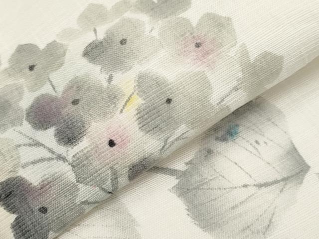 平和屋着物＊夏物　九寸名古屋帯　手描き　紫陽花　麻　逸品　CABJ5959tx