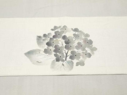 平和屋着物＊夏物　九寸名古屋帯　手描き　紫陽花　麻　逸品　CABJ5959tx