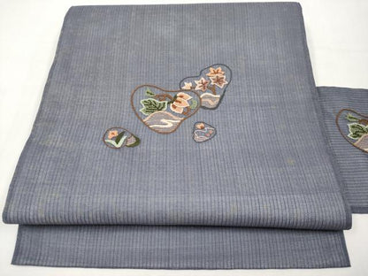 平和屋着物＊夏物　中国三大刺繍　相良刺繍　総刺繍　九寸名古屋帯　枝花文　正絹　逸品　CABJ5960tx