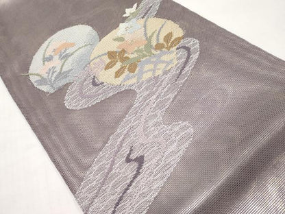平和屋着物＊夏物　太鼓柄袋帯　流水花丸文　金銀糸　正絹　逸品　CABJ5962tx