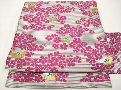 平和屋着物＊夏物　アンティーク　大正ロマン　九寸名古屋帯　舞花文　金銀糸　正絹　逸品　CABJ5993tx