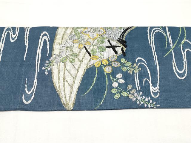 平和屋着物＊夏物　アンティーク　大正ロマン　九寸名古屋帯　花舟文　銀糸　正絹　逸品　CABJ5994tx