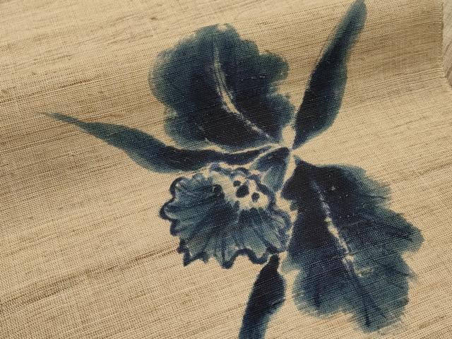平和屋着物＊夏物　八寸名古屋帯　手描き　百合　自然布　逸品　CABJ5997tx