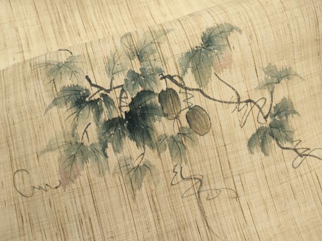 平和屋着物＊夏物　九寸名古屋帯　作家物　手描き　鬼灯　ほおずき　麻　逸品　CABJ6000tx