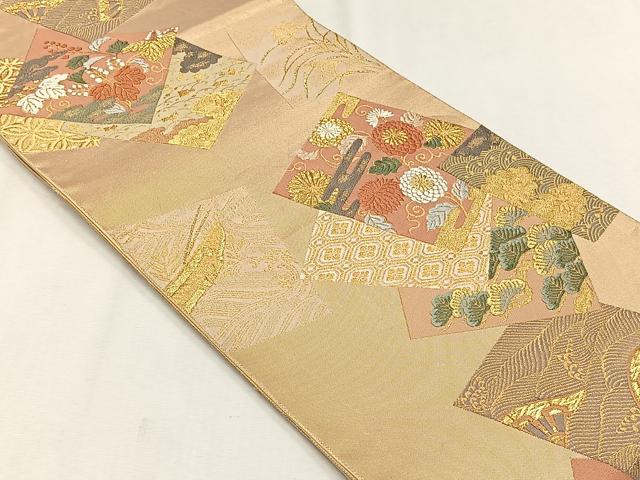 平和屋着物◎六通柄袋帯　唐織　色紙重ね草花文　金糸　正絹　逸品　CABJ6004yk
