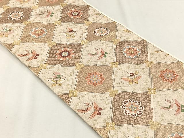 平和屋着物◎六通柄袋帯　松皮菱花蝶文　金糸　正絹　逸品　CABJ6006yk