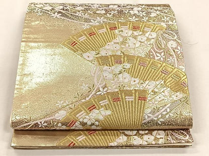 平和屋着物◎六通柄袋帯　唐織　檜扇舞花文　金糸　鈴乃屋扱い　正絹　逸品　CABJ6014yk