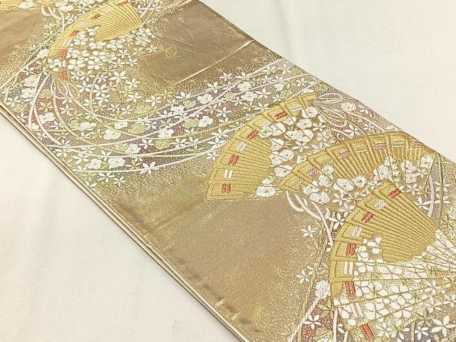 平和屋着物◎六通柄袋帯　唐織　檜扇舞花文　金糸　鈴乃屋扱い　正絹　逸品　CABJ6014yk