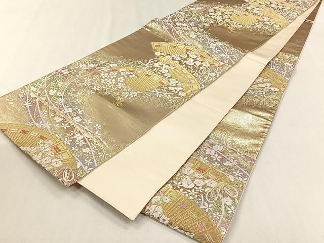 平和屋着物◎六通柄袋帯　唐織　檜扇舞花文　金糸　鈴乃屋扱い　正絹　逸品　CABJ6014yk