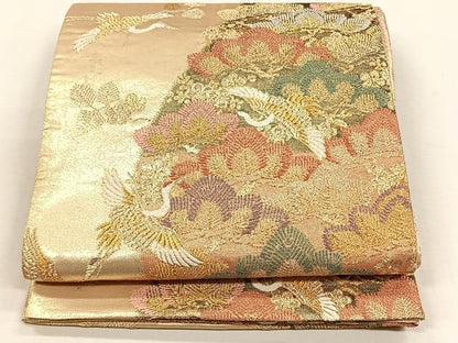 平和屋着物◎六通柄袋帯　飛鶴草花文　金糸　正絹　逸品　CABJ6016yk