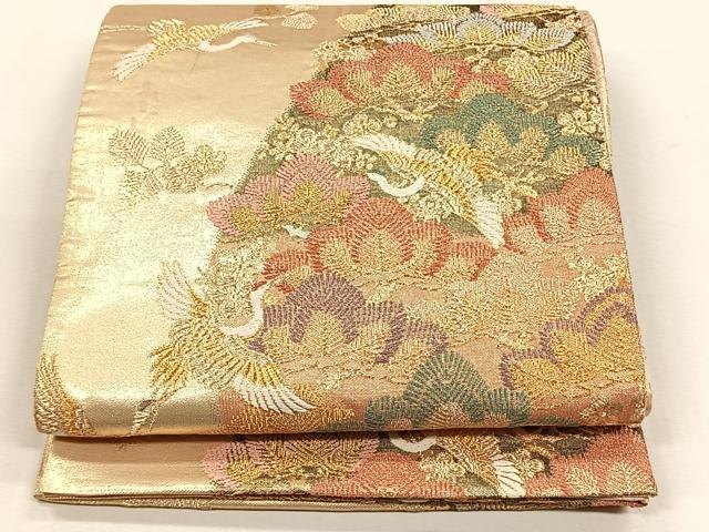 平和屋着物◎六通柄袋帯　飛鶴草花文　金糸　正絹　逸品　CABJ6016yk