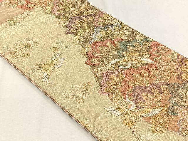 平和屋着物◎六通柄袋帯　飛鶴草花文　金糸　正絹　逸品　CABJ6016yk
