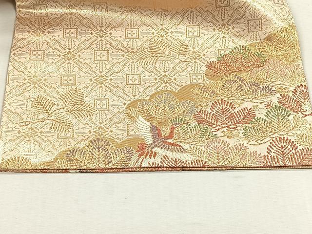 平和屋着物◎六通柄袋帯　飛鶴草花文　金糸　正絹　逸品　CABJ6016yk