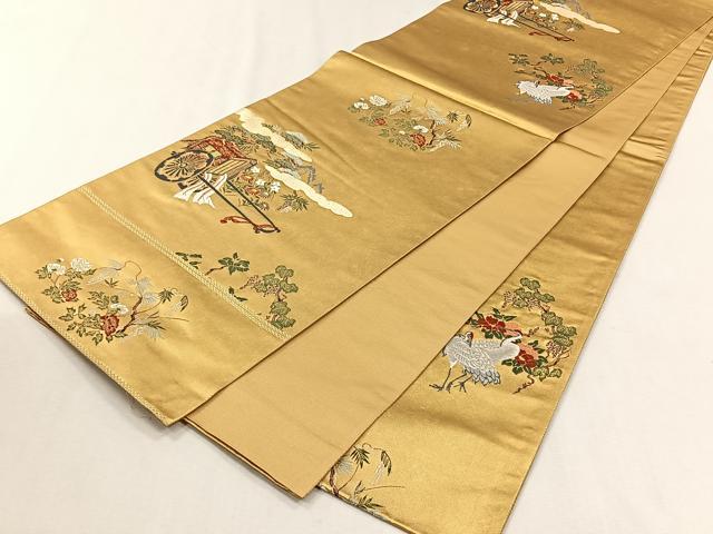 平和屋着物◎六通柄袋帯　唐織　御所車花文　金糸　正絹　逸品　CABJ6017yk