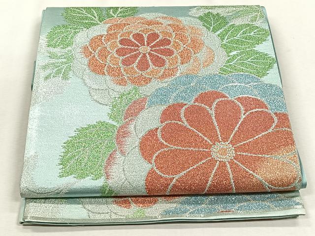 平和屋着物◎六通柄袋帯　花唐草文　銀糸　正絹　逸品　CABJ6021yk